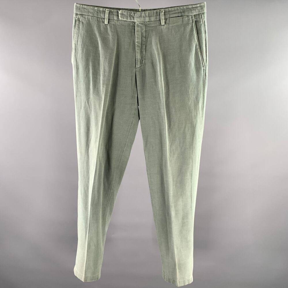 BOGLIOLI Size 32 Grey Green Washed Linen Blend Pants